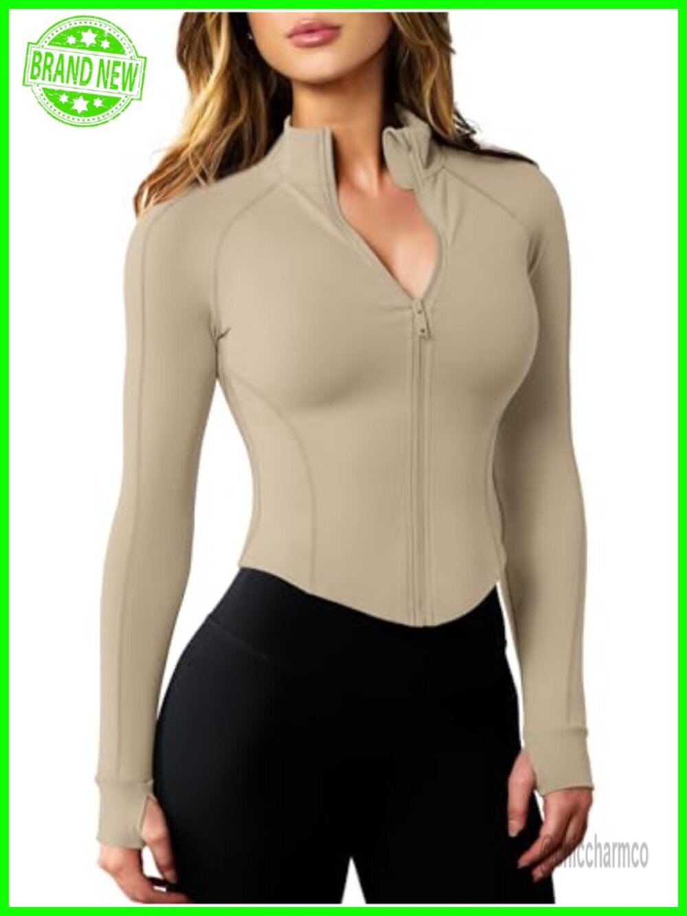 Women's Lightweight Cropped Zip Up Workout Jacket Slim Fit Thumb Holes